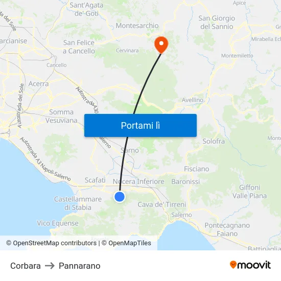 Corbara to Pannarano map