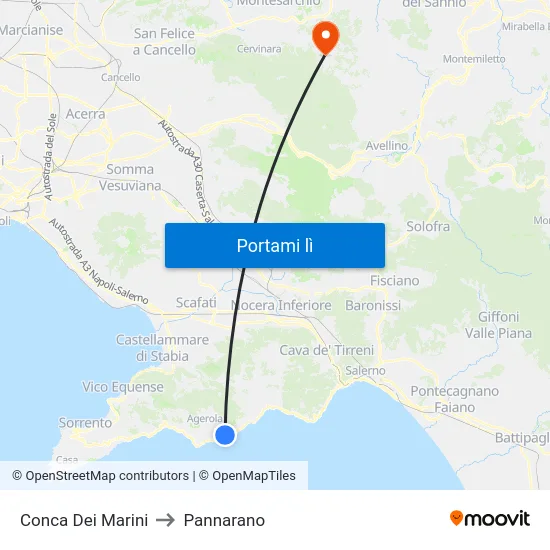 Conca Dei Marini to Pannarano map