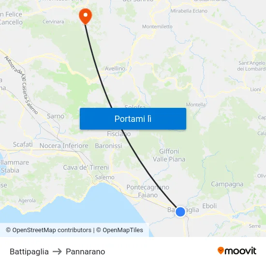 Battipaglia to Pannarano map