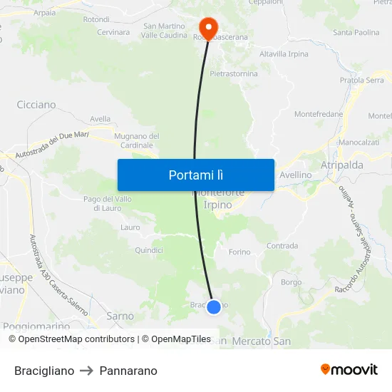 Bracigliano to Pannarano map