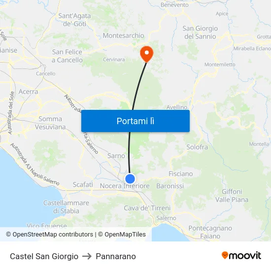 Castel San Giorgio to Pannarano map