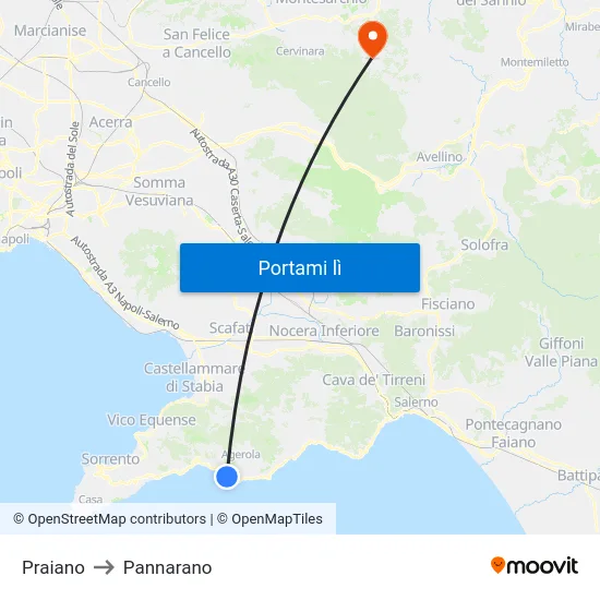 Praiano to Pannarano map