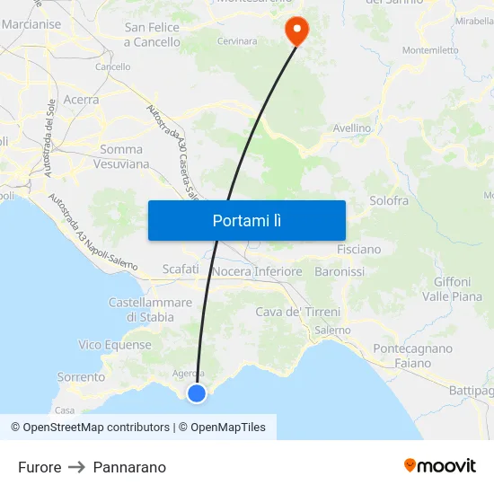 Furore to Pannarano map