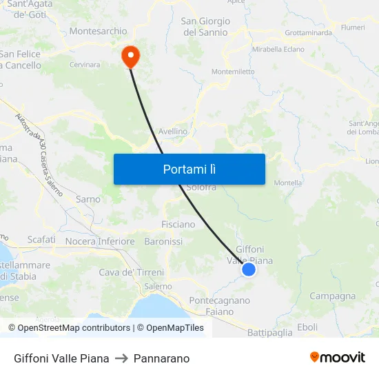 Giffoni Valle Piana to Pannarano map