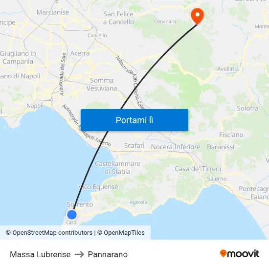 Massa Lubrense to Pannarano map