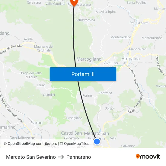 Mercato San Severino to Pannarano map