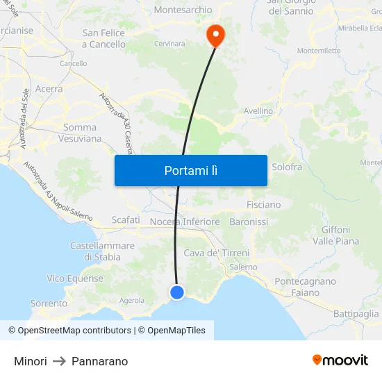 Minori to Pannarano map