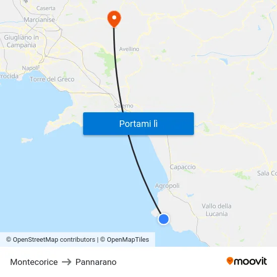 Montecorice to Pannarano map