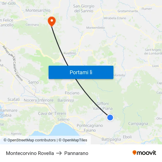 Montecorvino Rovella to Pannarano map