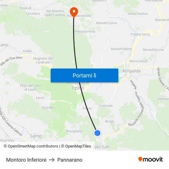 Montoro Inferiore to Pannarano map