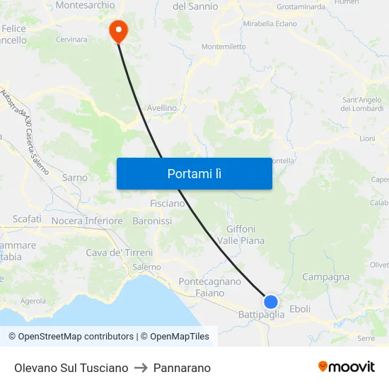 Olevano Sul Tusciano to Pannarano map