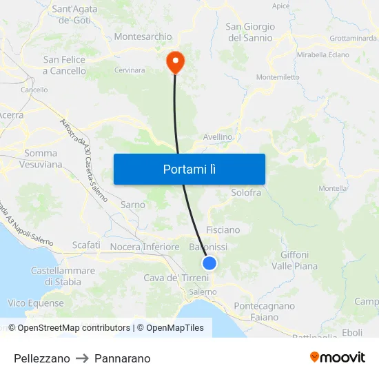 Pellezzano to Pannarano map