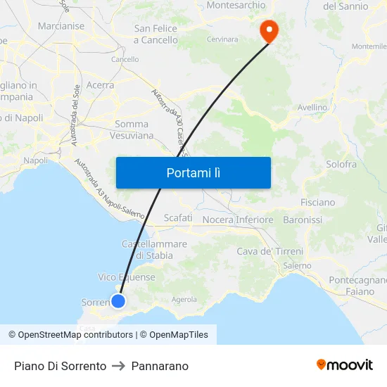 Piano Di Sorrento to Pannarano map