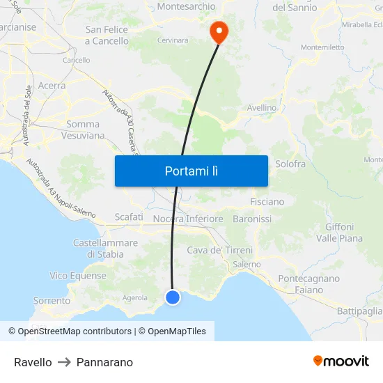 Ravello to Pannarano map