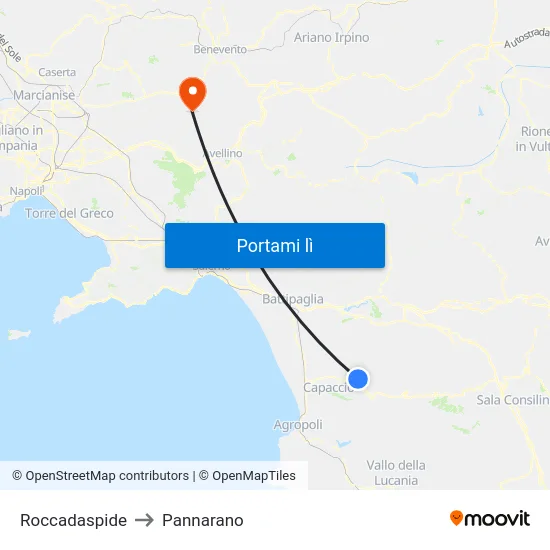 Roccadaspide to Pannarano map