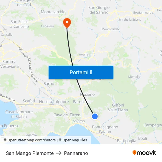 San Mango Piemonte to Pannarano map