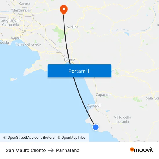 San Mauro Cilento to Pannarano map