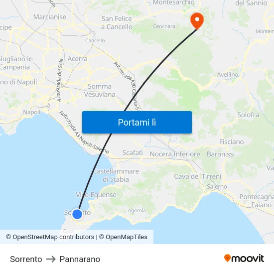 Sorrento to Pannarano map