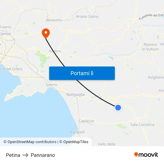 Petina to Pannarano map
