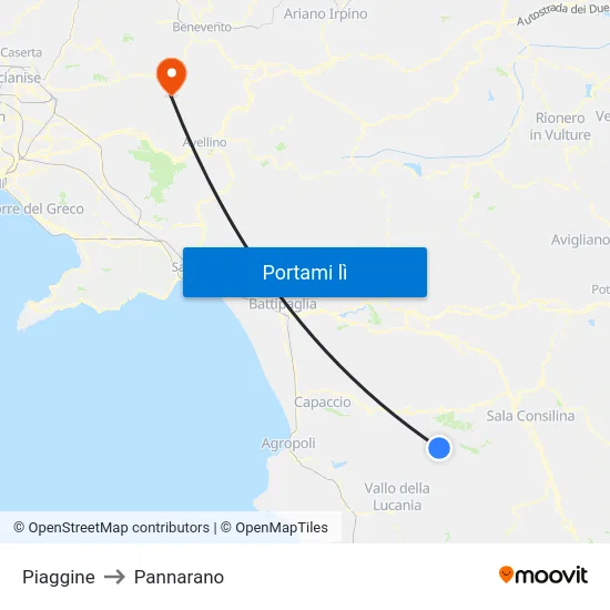 Piaggine to Pannarano map