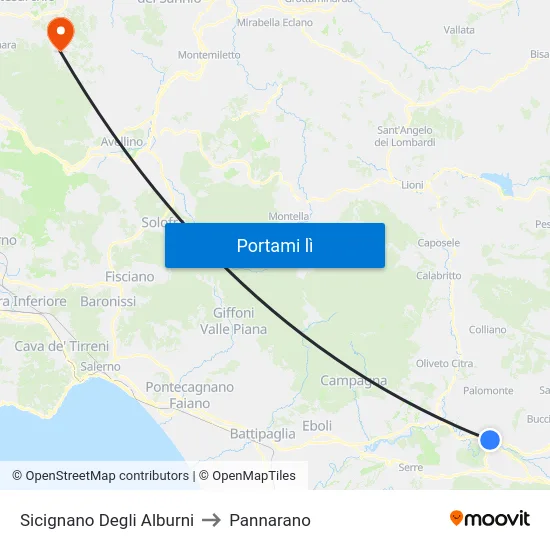 Sicignano Degli Alburni to Pannarano map