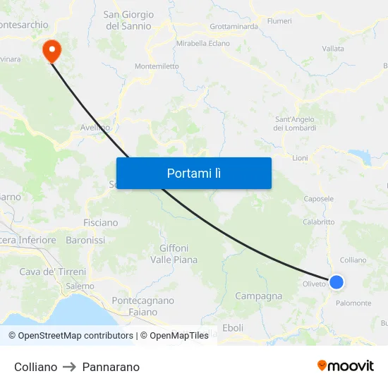 Colliano to Pannarano map
