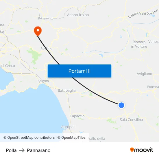 Polla to Pannarano map