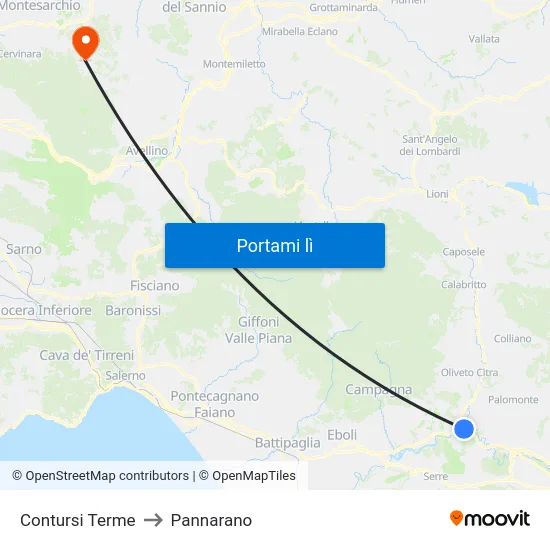 Contursi Terme to Pannarano map