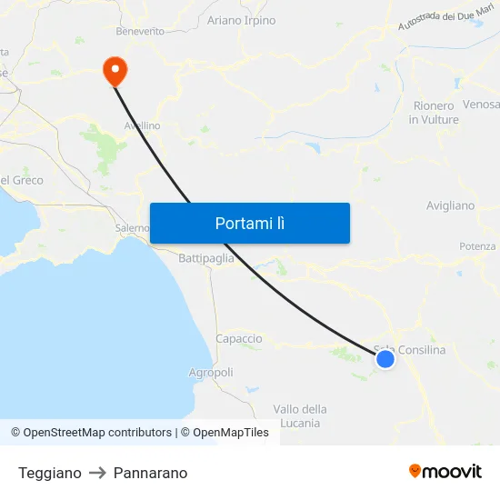 Teggiano to Pannarano map