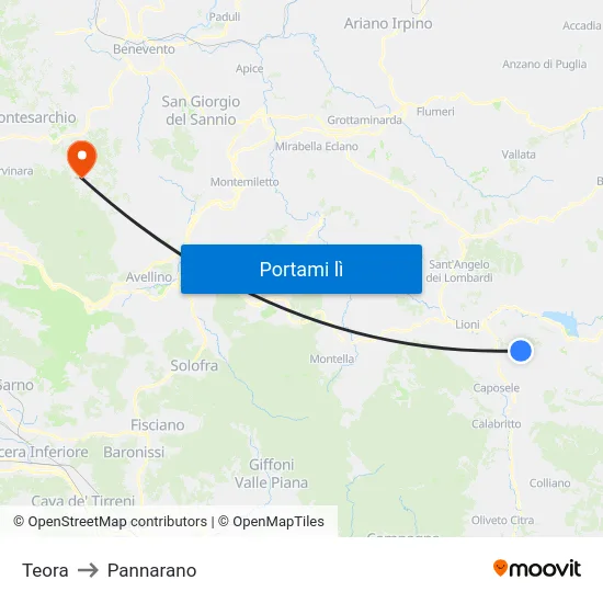 Teora to Pannarano map