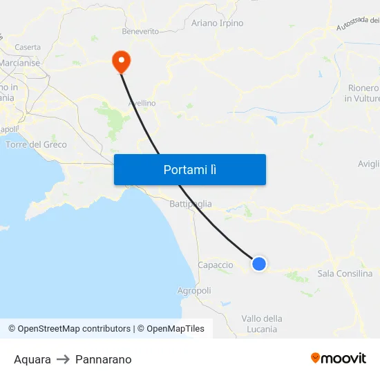 Aquara to Pannarano map