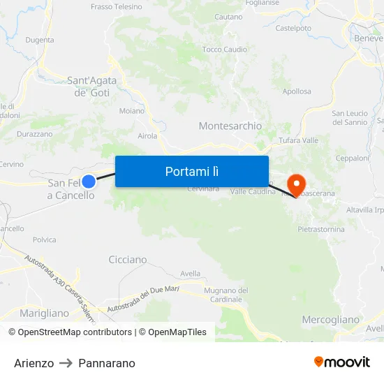 Arienzo to Pannarano map