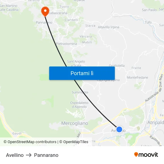 Avellino to Pannarano map