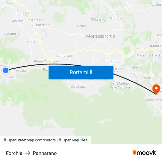 Forchia to Pannarano map