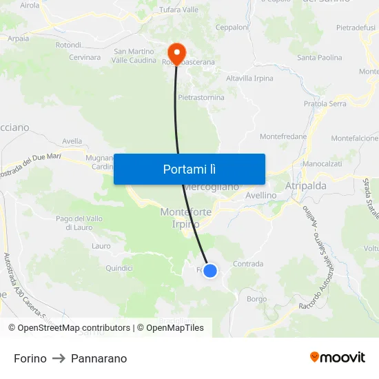 Forino to Pannarano map