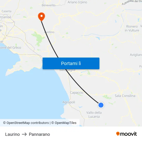 Laurino to Pannarano map