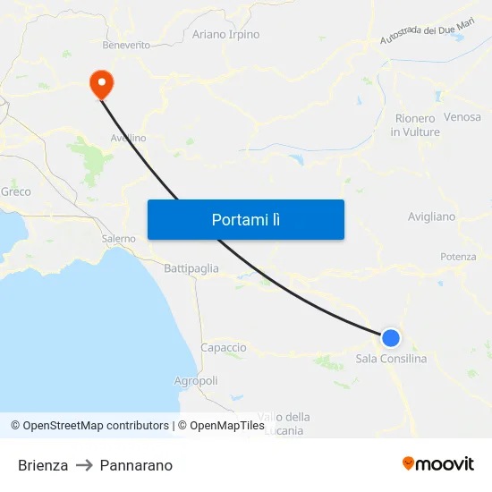Brienza to Pannarano map