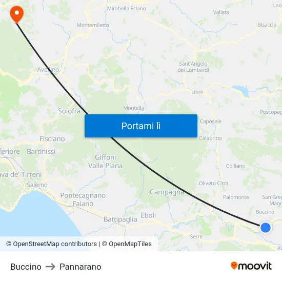 Buccino to Pannarano map