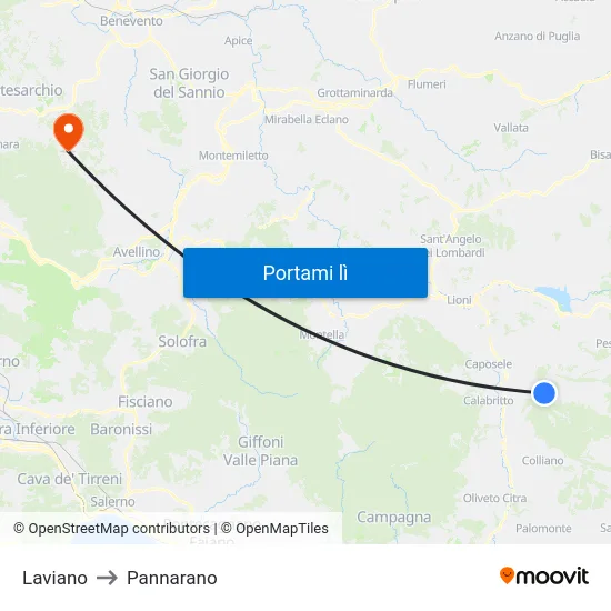 Laviano to Pannarano map