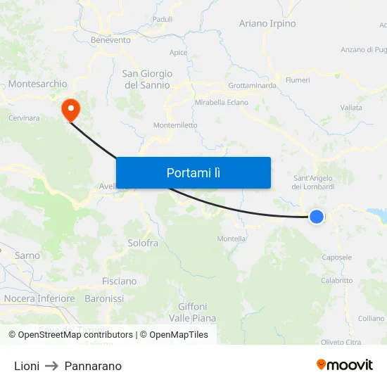 Lioni to Pannarano map