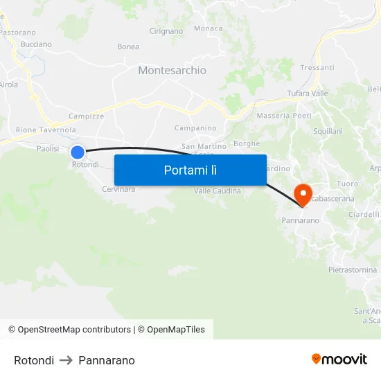 Rotondi to Pannarano map
