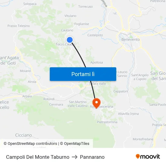 Campoli Del Monte Taburno to Pannarano map