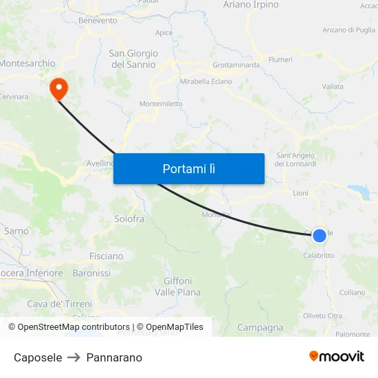 Caposele to Pannarano map