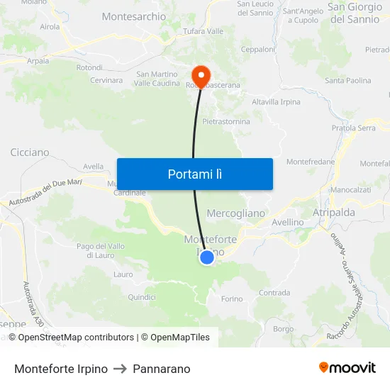 Monteforte Irpino to Pannarano map