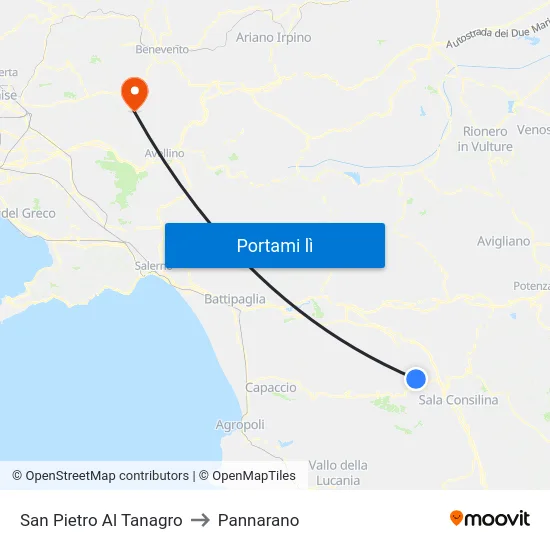 San Pietro Al Tanagro to Pannarano map
