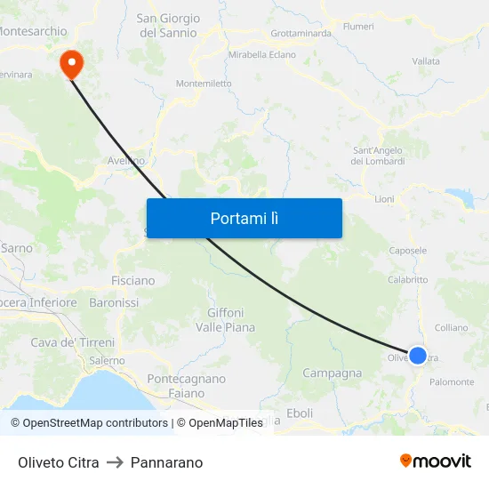 Oliveto Citra to Pannarano map