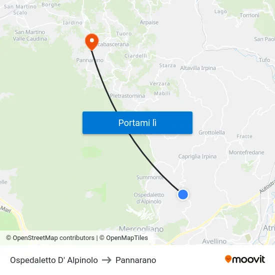 Ospedaletto D' Alpinolo to Pannarano map