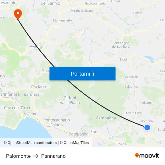 Palomonte to Pannarano map