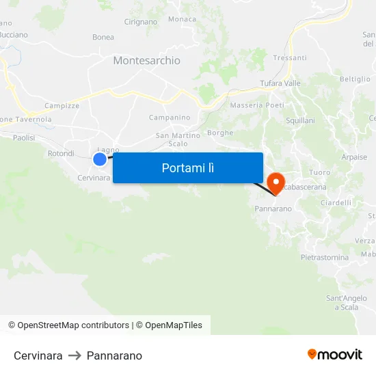 Cervinara to Pannarano map
