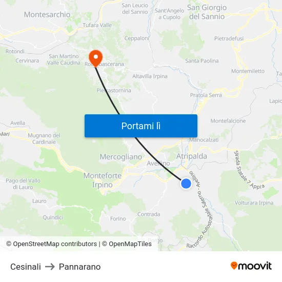 Cesinali to Pannarano map